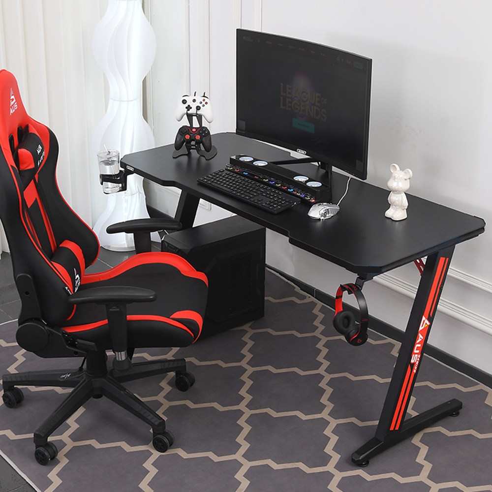 아우스 위너렉스 Z형 올인원 LED 컴퓨터책상 게이밍책상 사무용책상 학생책상 서재책상 1인용 2인용 800 1000 1200 1400 1600, 기본블랙 102,800원