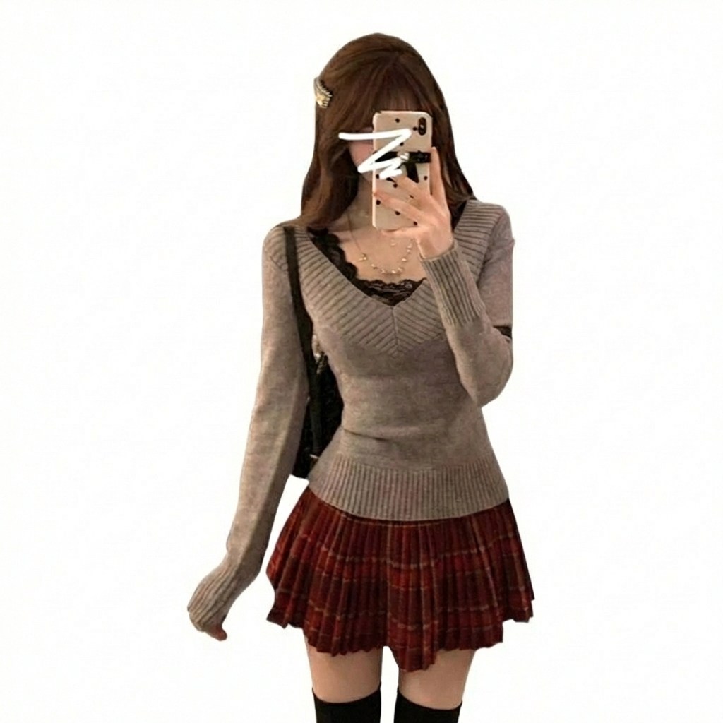 에이오알비 레이어드 브이넥 골지 니트 상의 슬림핏 18,800원