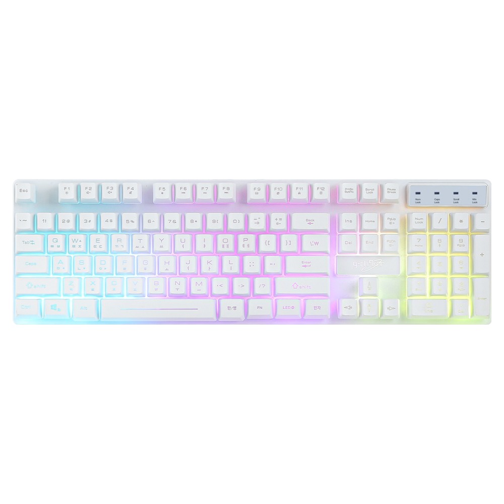 지클릭커 G3 Plus 레인보우 LED 유선 일반형 키보드, 화이트, G-CLICKER Rainbow LED G3-PLUS 104, 제조사축 14,900원