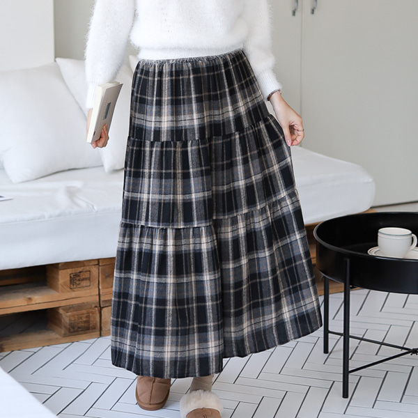 봉봉스토리 여성용 다로 체크 캉캉 롱 스커트 밴딩 플레어 체크 치마 19,800원