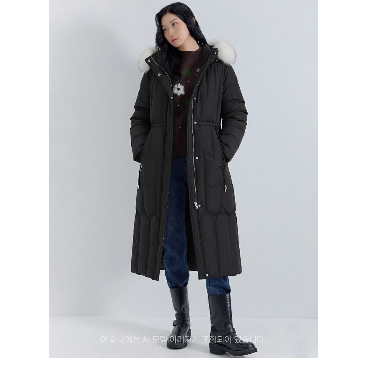 지센 [프리미엄] 구스 폭스후드 퀼팅 롱 다운패딩 LCDWPB22 399,000원