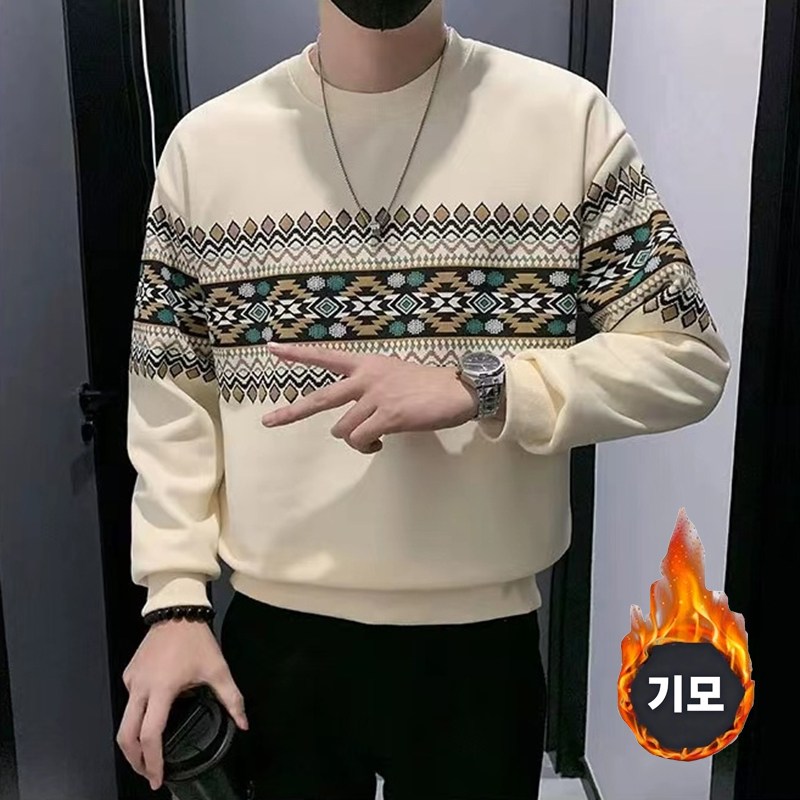 남성 프린트 기모 맨투맨 루즈핏 두꺼운 라운드 긴팔티 데일리룩 27,900원