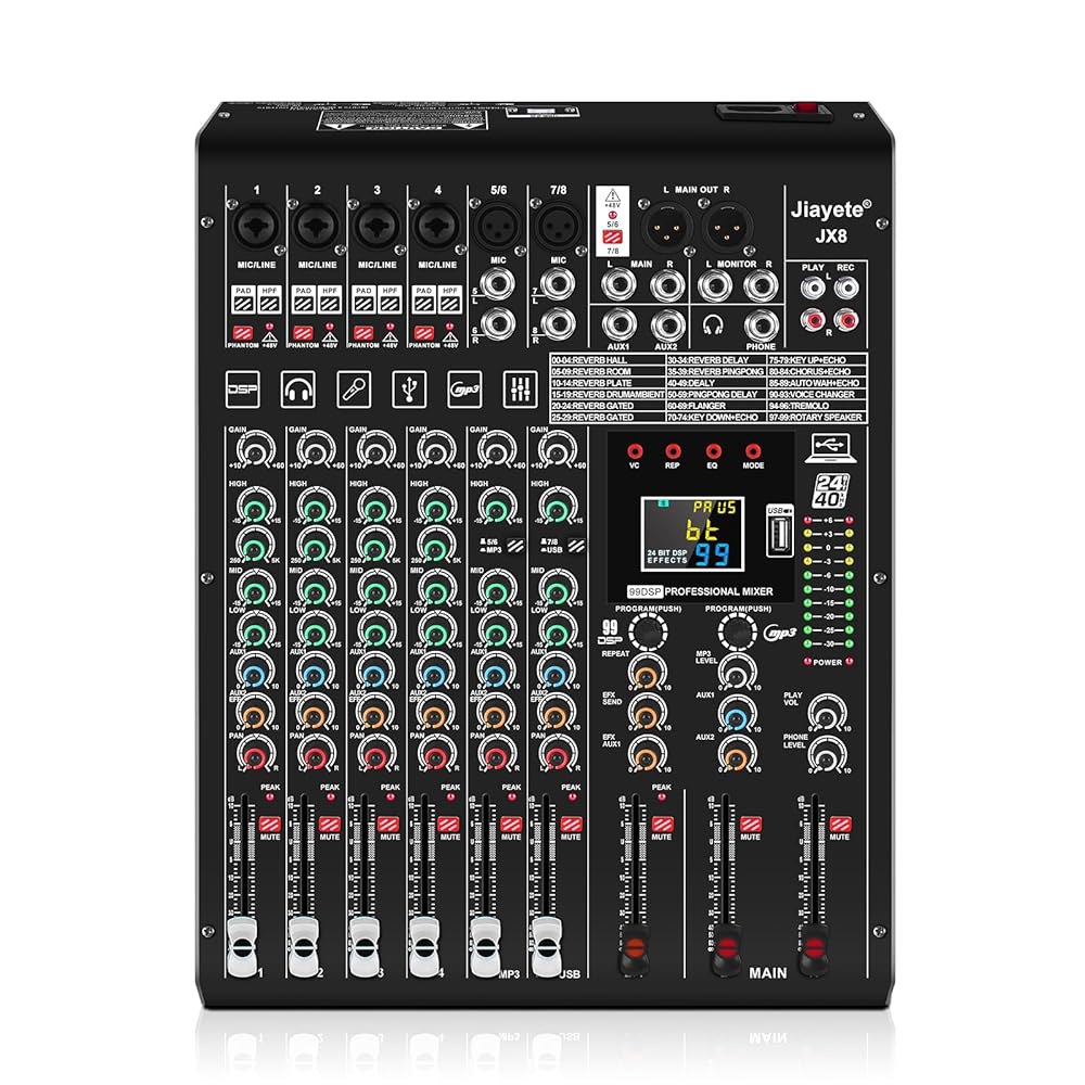 6채널 DJ 믹서, 프로페셔널 오디오 메탈, DSP 99 프리셋 이펙트, 블루투스 사운드 보드, 48V 팬텀 파워, 블랙 USB Xlr 음악 스트리밍 미니 믹싱 콘솔, PC용 Pa 246,990원