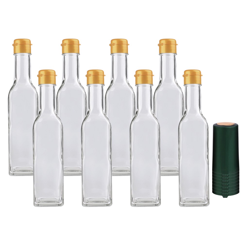 가인글로벌 사각오일250(평면)KD + 원터치캡(소) 골드 + 탑씰 그린(33파이) 참기름병 오일병 유리병 17,500원