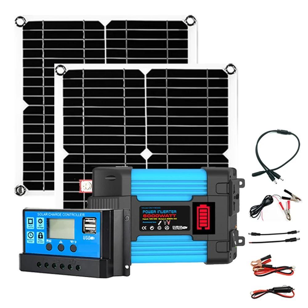 태양열발전기 태양전지 태양열 패널 휴대용 캠핑 자동차 태양광 보조배터리 시스템 키트 플러그 인버터 5V 30A 컨트롤러 110V 220V 6000W 105,390원