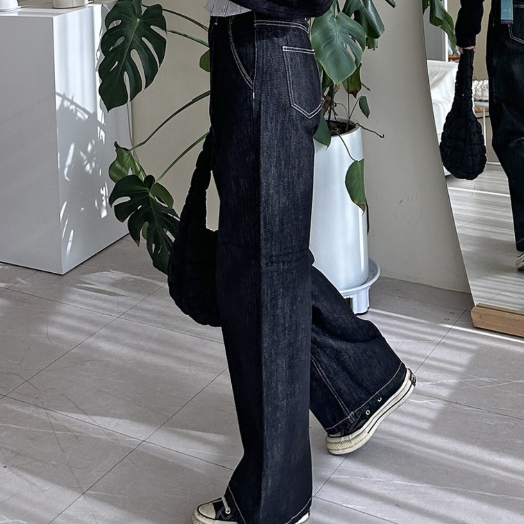 봄신상 논페이드 원턱 와이드 데님 팬츠 이염방지 체형커버 밴딩 생지 청바지 [고급밸트증정] 28,800원