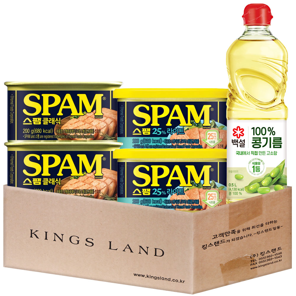 (킹스랜드) 스팸(라이트200g 2+클래식200g 2)+(증정)콩기름0.5L, 200g, 1 18,900원