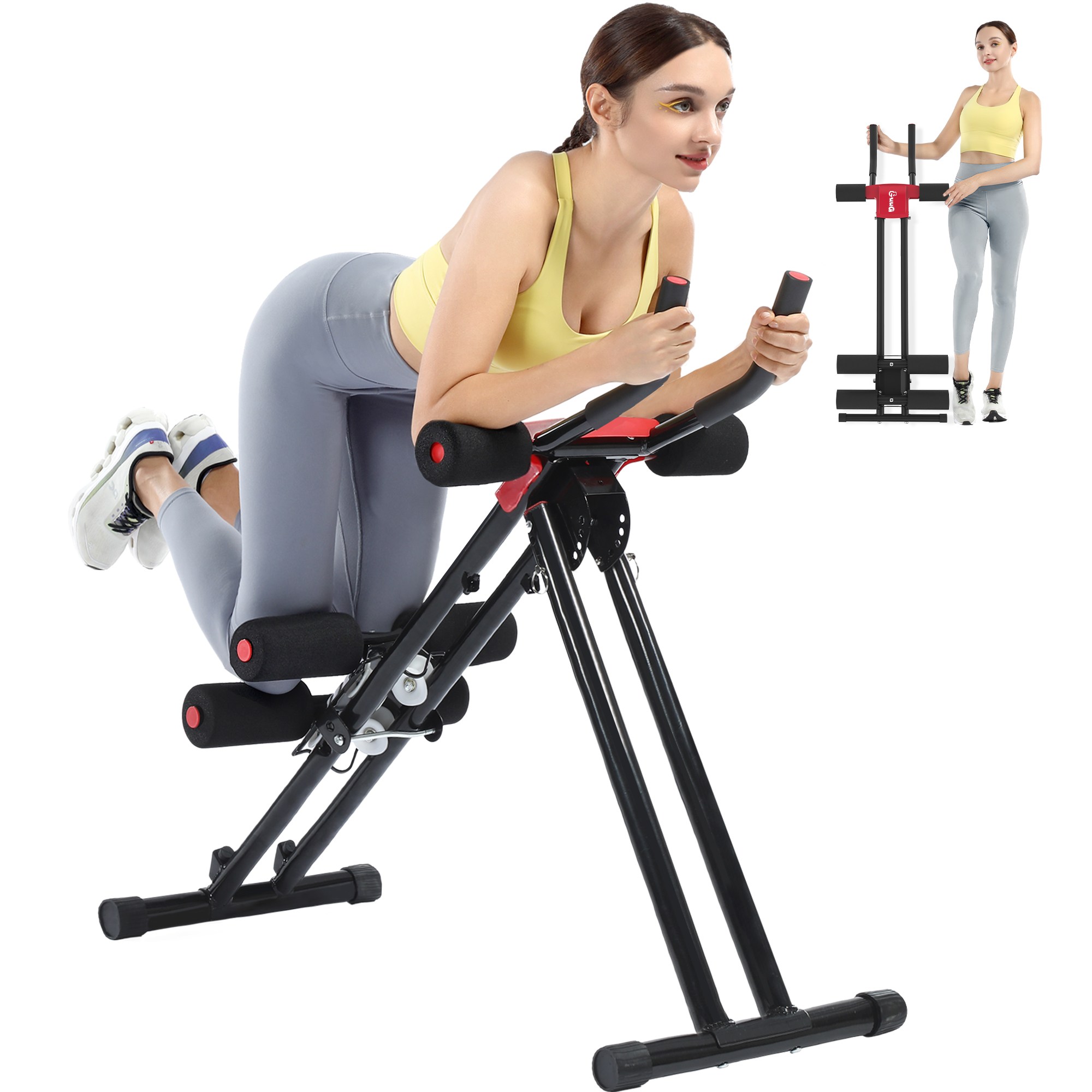 HVO 4단계 높이조절 AB 머신 - 접이식 저장 간편, 100kg 내구성, 가정용 복근 코어 운동기구 (한국어 설명서 포함), 빨간색, AB05-RED 55,000원