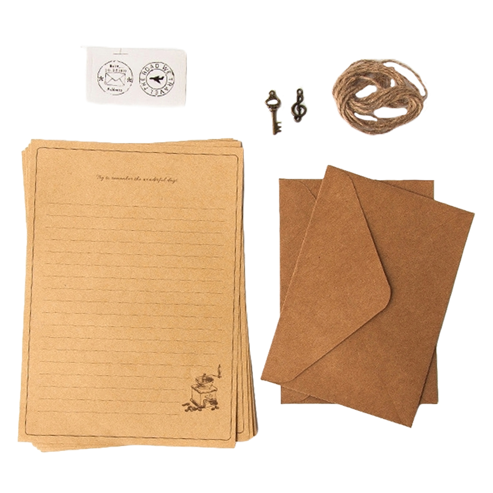 만들하비 고급 크래프트 빈티지 편지지 봉투 포장 세트, 모카(편지지), 랜덤발송(스티커), 1세트 6,900원