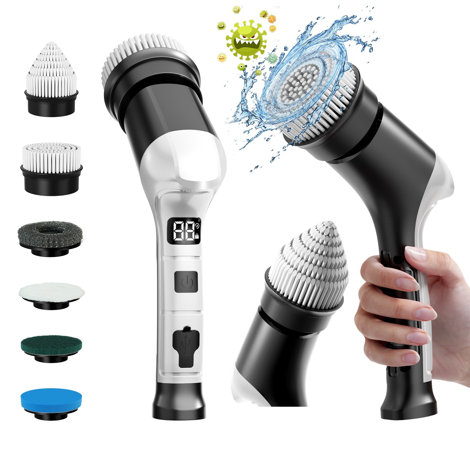 Bamifun 워시스핀 무선 전동 핸드형 욕실 주방 화장실 다용도 청소기 IPX6 방수 6in1세트 20,250원