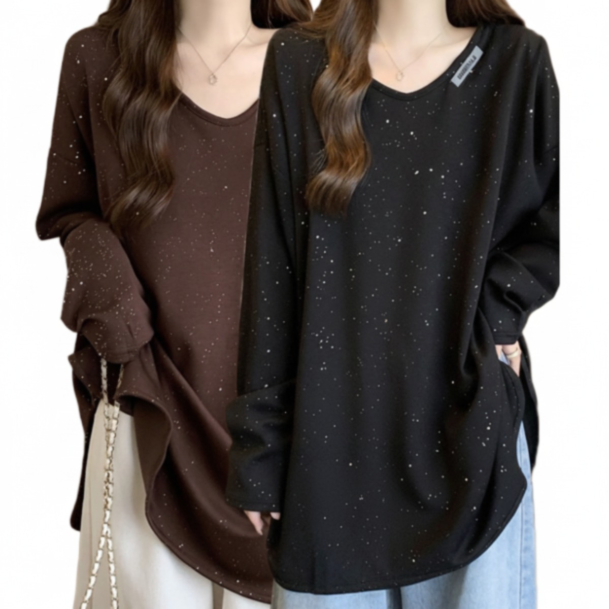 꽃소담 1+1 여성 루즈핏 빅사이즈 브이넥 티셔츠 캐주얼 미디 긴팔 상의 이너티 MQ26A195 22,520원