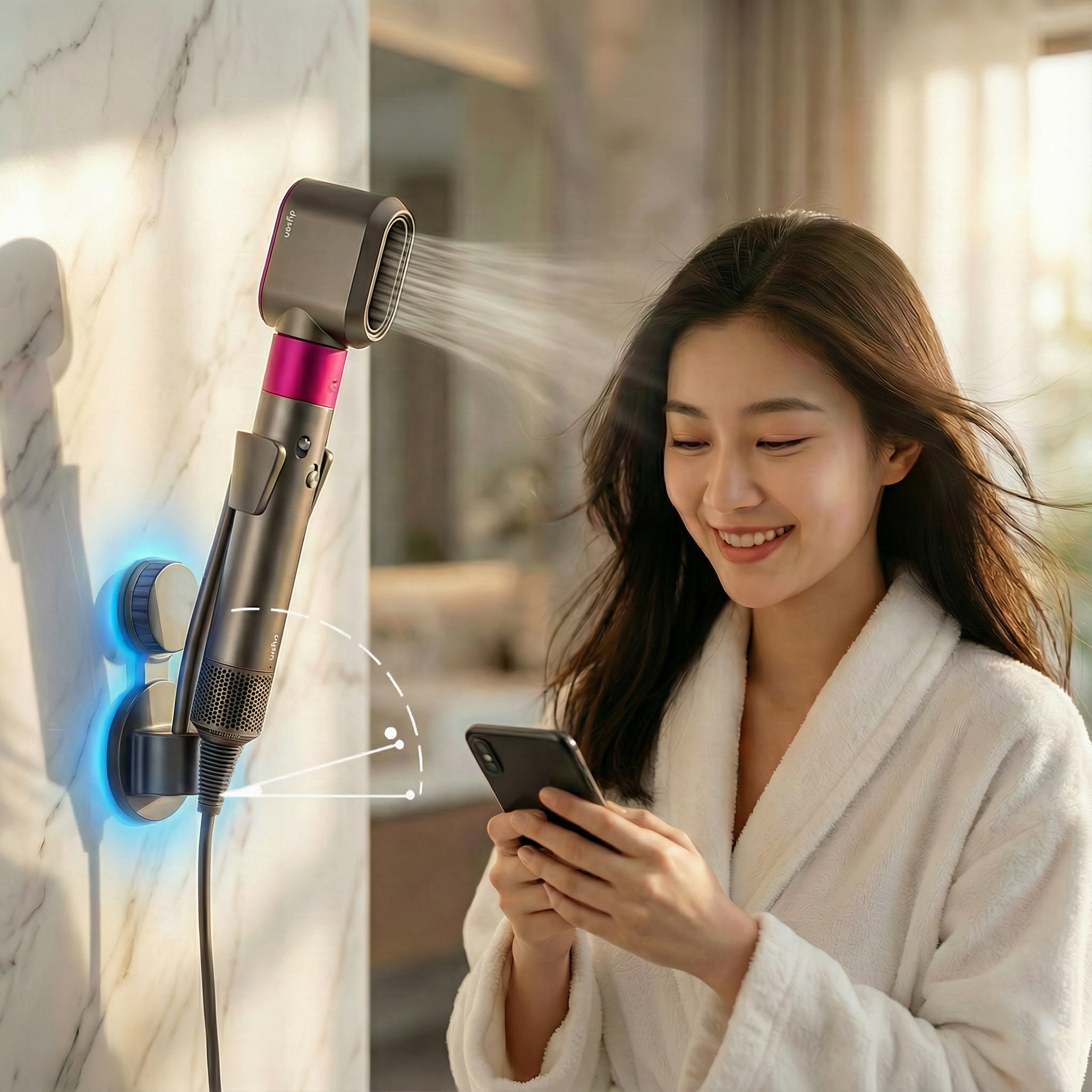 리븐웰 무타공 핸즈프리 헤어 드라이기 거치대, 실버, 1개 17,800원