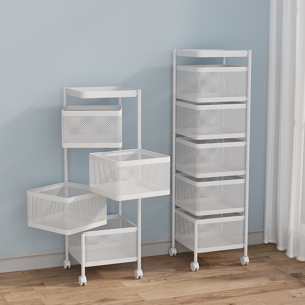 Kleeno 다목적 철제 이동식 수납 트롤리 회전 트롤리 주방 욕실 베란다 트롤리 장난감 트롤리, 흰색, 5단 37,200원