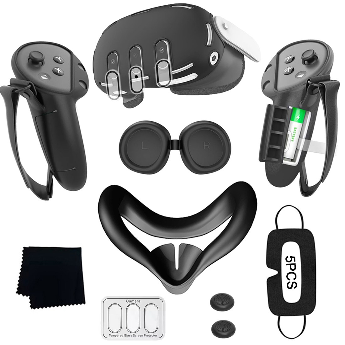 고품질 9 In 1 VR 액세서리 실리콘 커버 세트 메타 퀘스트 3용 렌즈 필름 & 5개 일회용 마스크 & 닦는 천 (VR 장치를 제외), 1세트, 블랙, ZD-Q3TZ01 57,000원