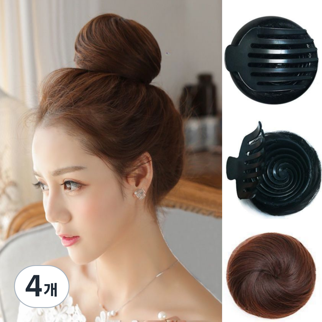 [쁘띠엘라] 10초컷 초간단 똥머리 집게핀 여신머리, 4개, 다크 브라운 57,210원