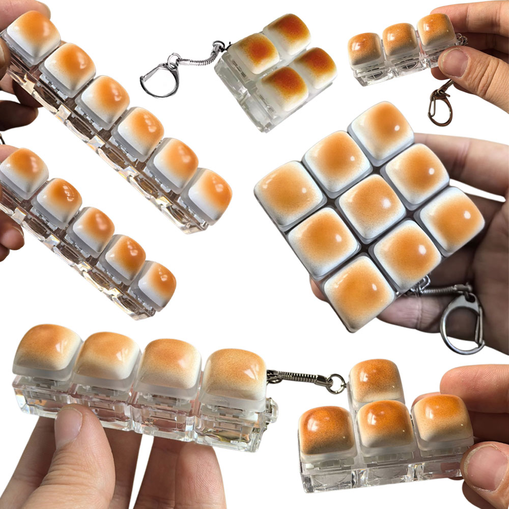 LED 캐러멜 식빵 캐릭터 키보드 딸깍이 키캡 피젯 토이 스트레스해소 손 장난감 키링 백참 열쇠고리 3구 4구 5구 6구 9구 5,100원