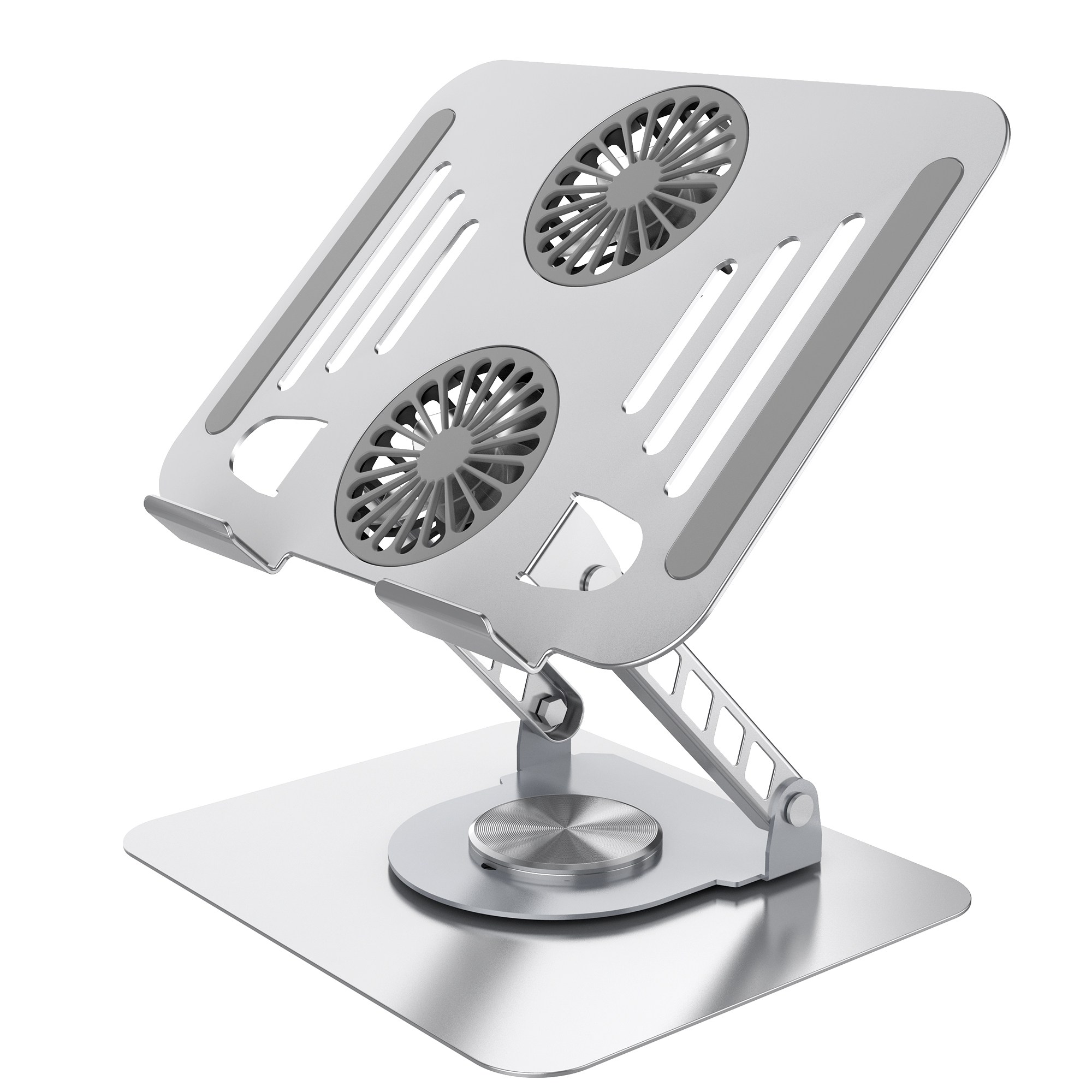 RUNDX 접이식 회전 듀쿨링팬 높이조절 휴대용 노트북 거치대, 실버, 1개 32,000원
