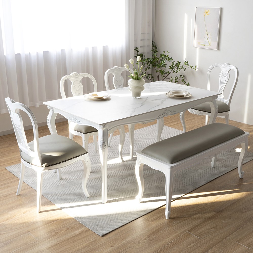 피어젠가구 린 프렌치 앤틱 포세린 세라믹 6인용 식탁 + 봄베이 의자 벤치 세트 2,098,110원