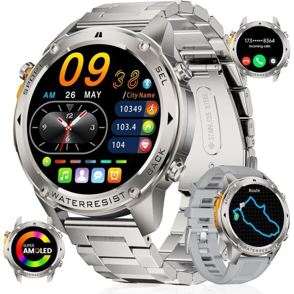 리제 GPS 군용 스마트워치 남성용 나침반 러닝 워치 170개 이상의 스포츠 모드 피트니스 트래커 1.43인치 AMOLED 견고한 안드로이드 iOS용 98,600원