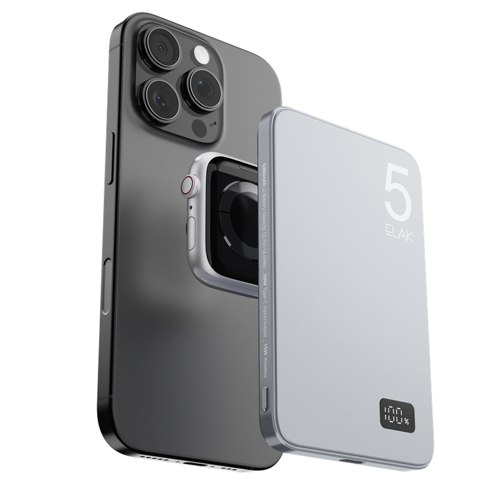 엘락 3 in 1 에어팟 애플워치 충전 초슬림 초경량 무선 맥세이프 고속 충전 보조배터리 5000mAh, DS-21, 스페이스 그레이 30,800원