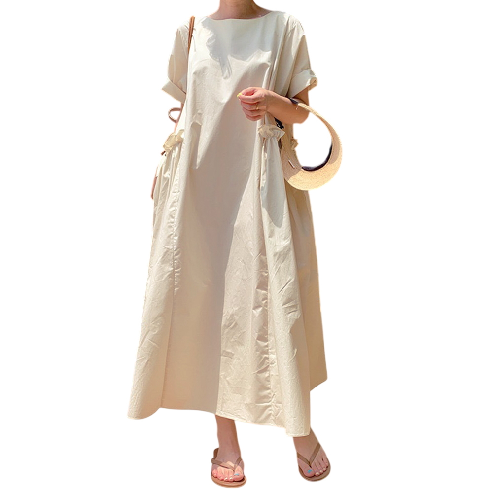 보씨엘 여름 반팔 맥시 롱 원피스 무지 러플 주머니 루즈핏 빅사이즈 24,900원