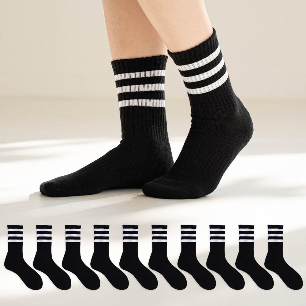 삭스팩토리 남성용 삼선 스포츠 쿠션 장목 크루 양말 10켤레 세트 19,800원