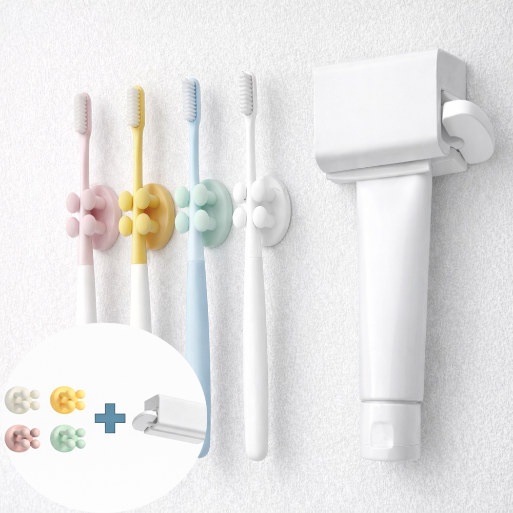 네오mro 칫솔 걸이4p+ 치약 자석 짜개1p, 1세트, 유백색+노란색+분홍색+그린+화이트 10,000원