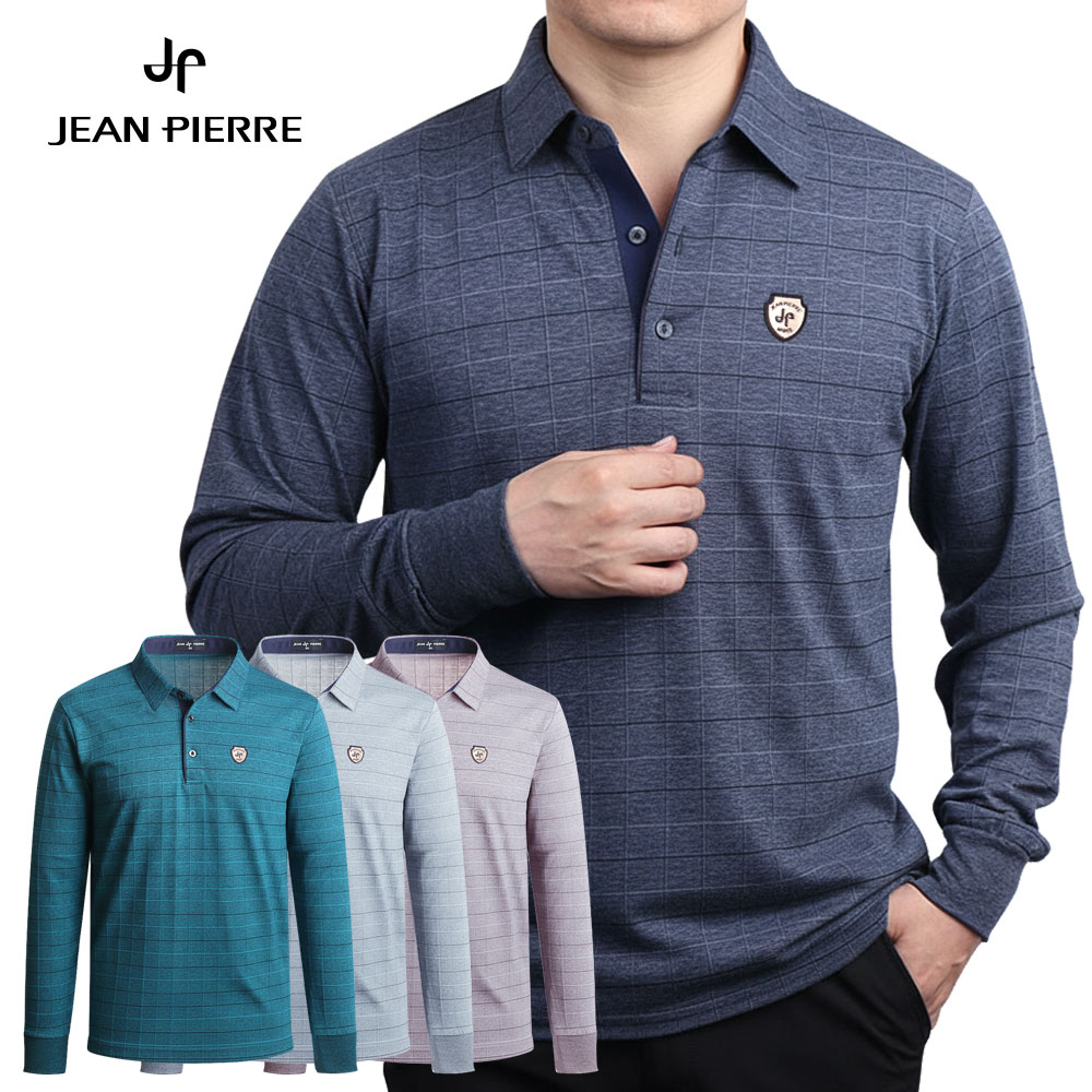 잔피엘 국내산 중장년 남성용 봄 신상 면혼방 체크 Y 카라 긴팔티셔츠 아빠옷 19,800원