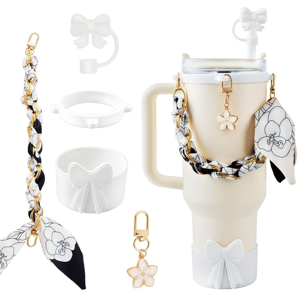 OFFCURVE 스탠리 텀블러 호환 블랙 리본 체커보드 꾸미기 악세사리 5종 세트  (30oz & 40oz 호환) 10,540원