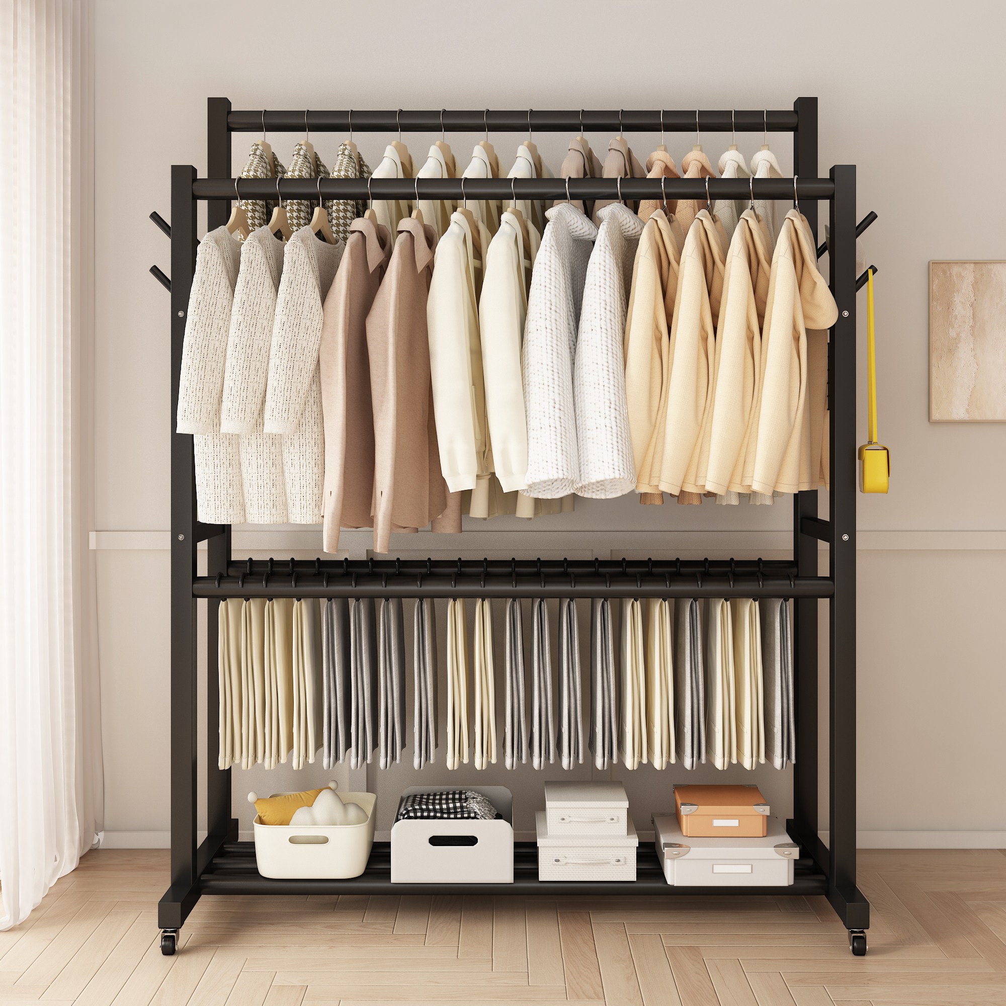 모던홈  2단 이동식 대용량 수납 선반 행거  튼튼한 철제 옷걸이 스탠드 행거 16,800원