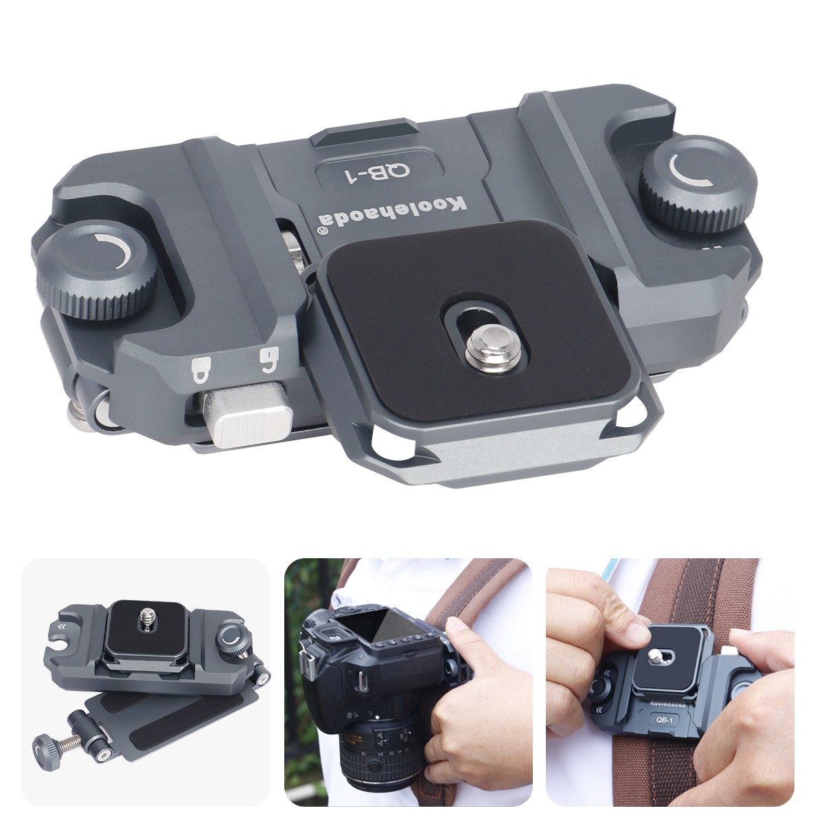 Koolehaoda 카메라 백팩 스트랩 클립, 퀵 릴리스 시스템 알루미늄 합금 카메라 클립 백팩 스트랩 브래킷, 1개, QB-1S 파란색b 26,000원