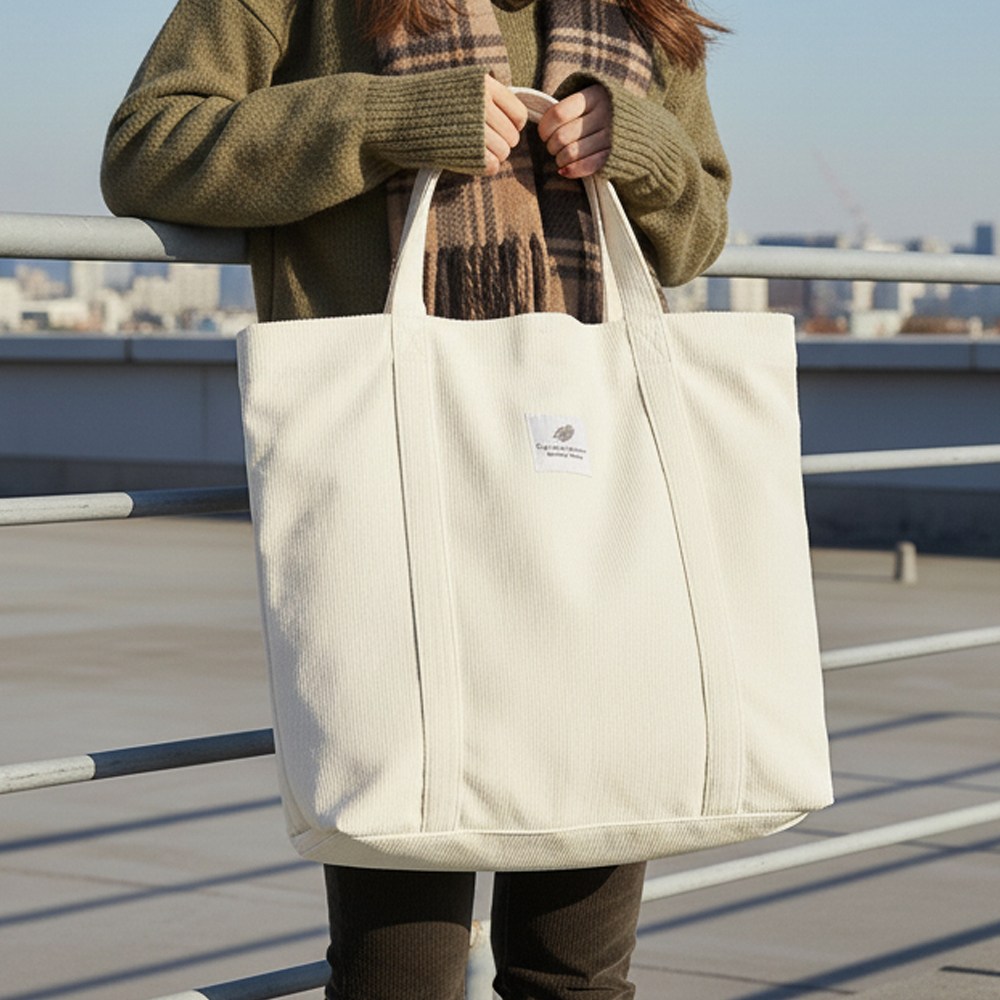 라뷰드 데일리 코듀로이 에코백 여성 겨울 골덴 가방 여자 대용량 캔버스 숄더백 골지패턴 패치라벨 면가방 9,600원