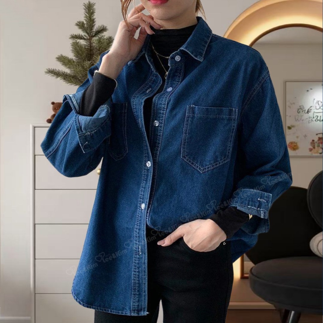 리앤킴 여성 빈티지 봄 가을 블루 데침 셔츠 GH1574 23,600원