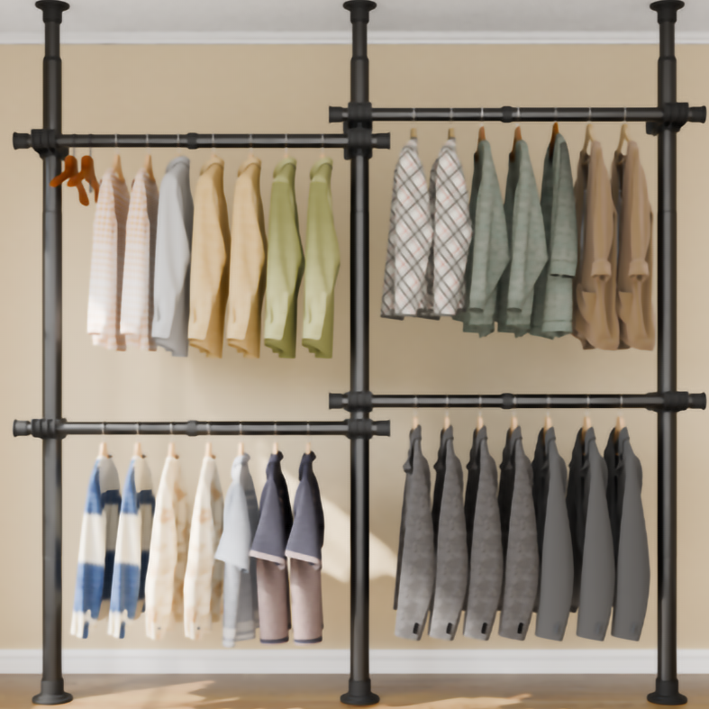 [국내브랜드]라온리빙 철제 조립식 시스템 행거 32/38파이(mm), 블랙_4단 48,900원