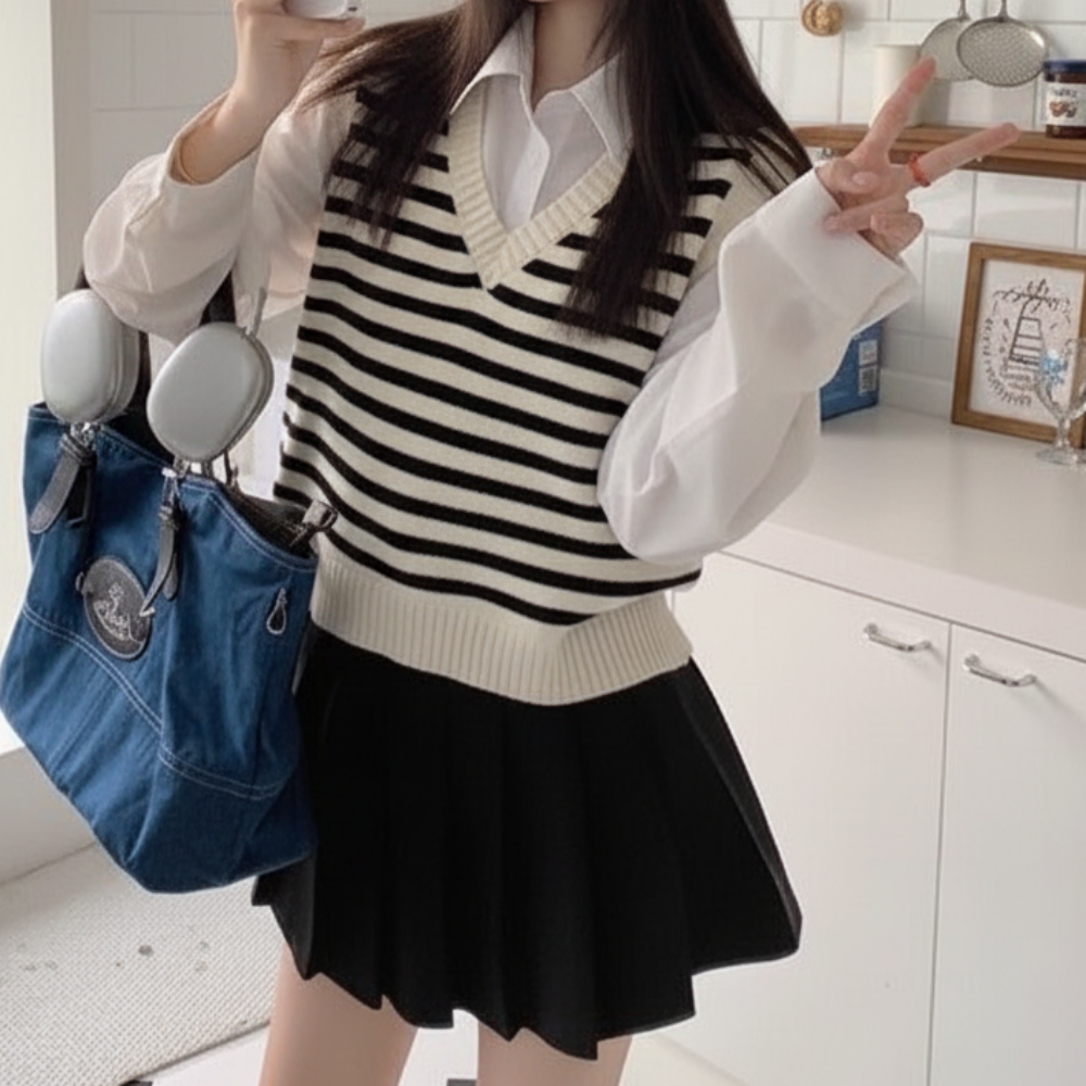 쁘띠엘라 여성 브이넥 니트 조끼 레이어드 베스트 사계절 14,460원