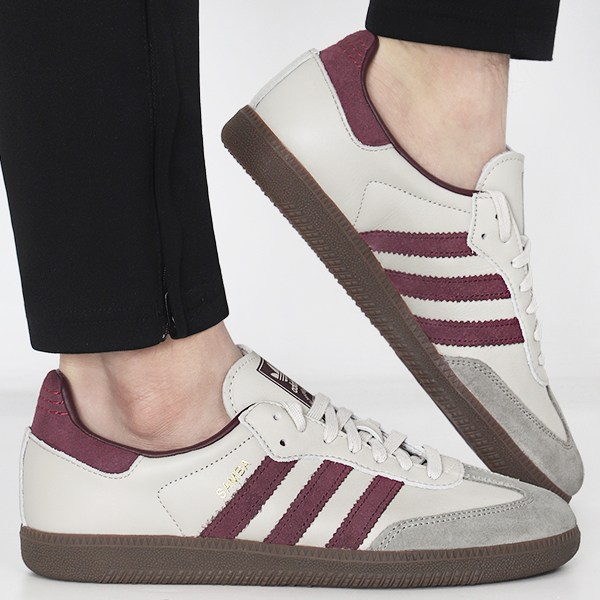 아디다스 삼바 OG 스니커즈 퍼티 그레이 마룬-버건디 레드 3S 로고 106,900원