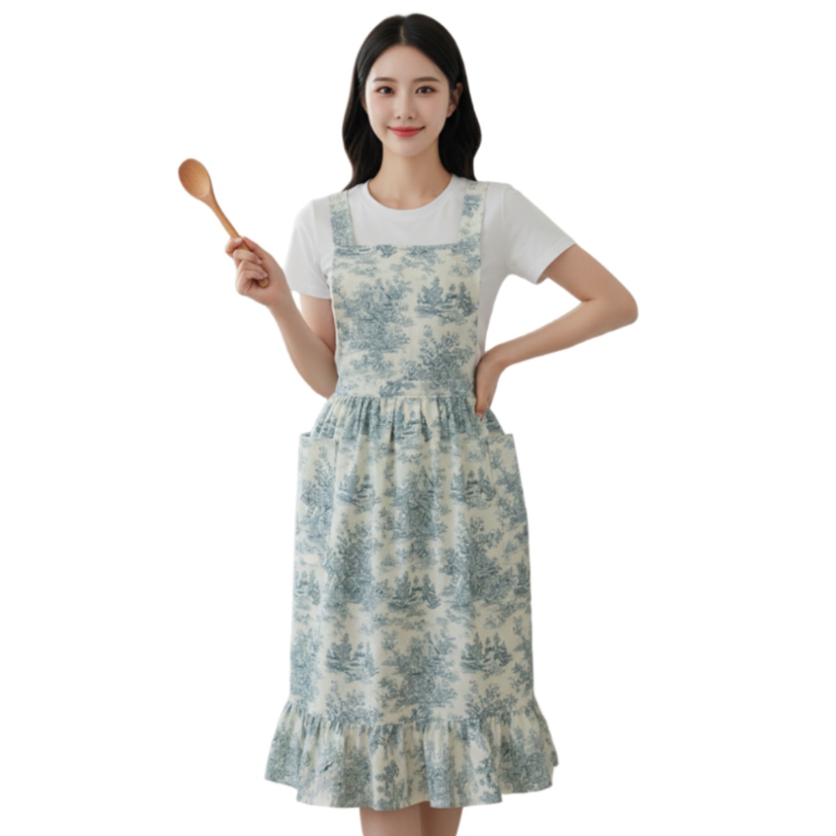 리바시안 여성 고급스러운 주방 데일리 원피스 프릴 포켓 앞치마, 1개, ONE 29,870원