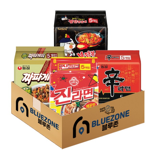 농심 오뚜기 삼양 봉지라면 4종 (불닭볶음 5입 + 짜파게티 5입 + 신라면 5입 + 진라면 매운맛 5입), 1세트 19,850원