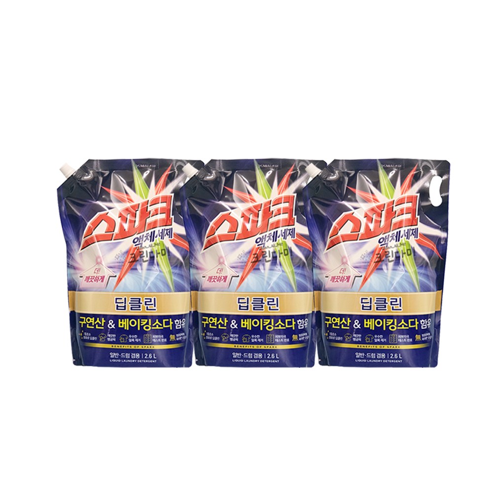 스파크 액체세제 딥클린 세탁세제 리필, 3개, 2.6L 16,580원