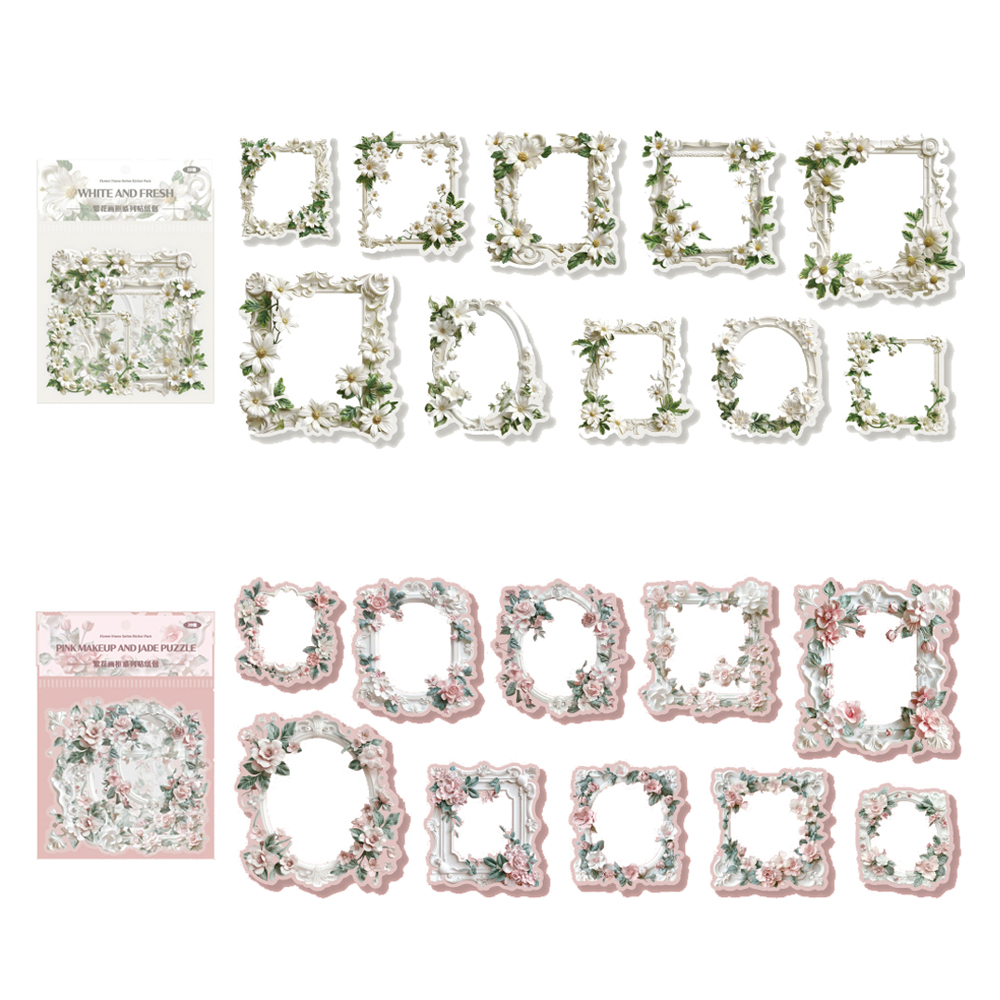 올리브파티 플라워액자 감성 빈티지 다꾸 스티커 20종 세트, 화이트, 핑크, 1세트 9,900원