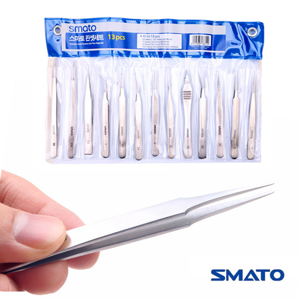 스마토 핀셋세트 13개 셋트 스테인레스 정밀 전기 전자 다용도 다목적 조립 의료용 핀셋셋트 쪽집게 족집게 반도체 네일아트 병원 속눈썹 미용 핀셋 핀세트, 1개 17,700원