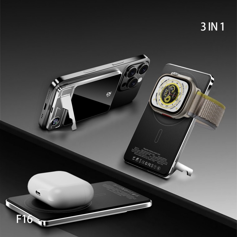 3in1슬림파워뱅크 F16 맥세이프보조배터리 대용량 5000mA/10000mA 고속충전 PD 20KC인증 시계 이어폰 34,410원