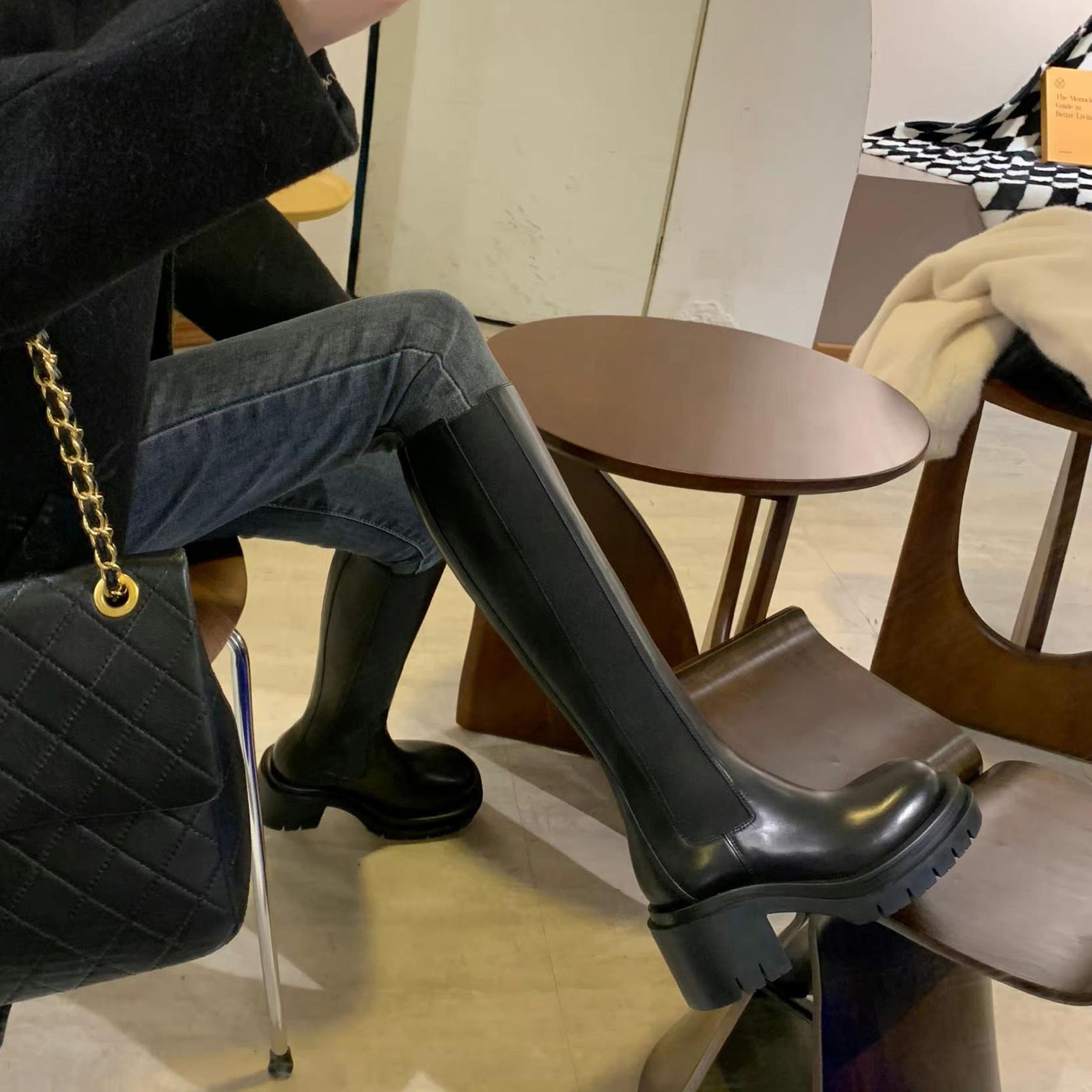 발편한 여성 소가죽 롱부츠 라이딩 첼시 통굽 8cm 67,400원