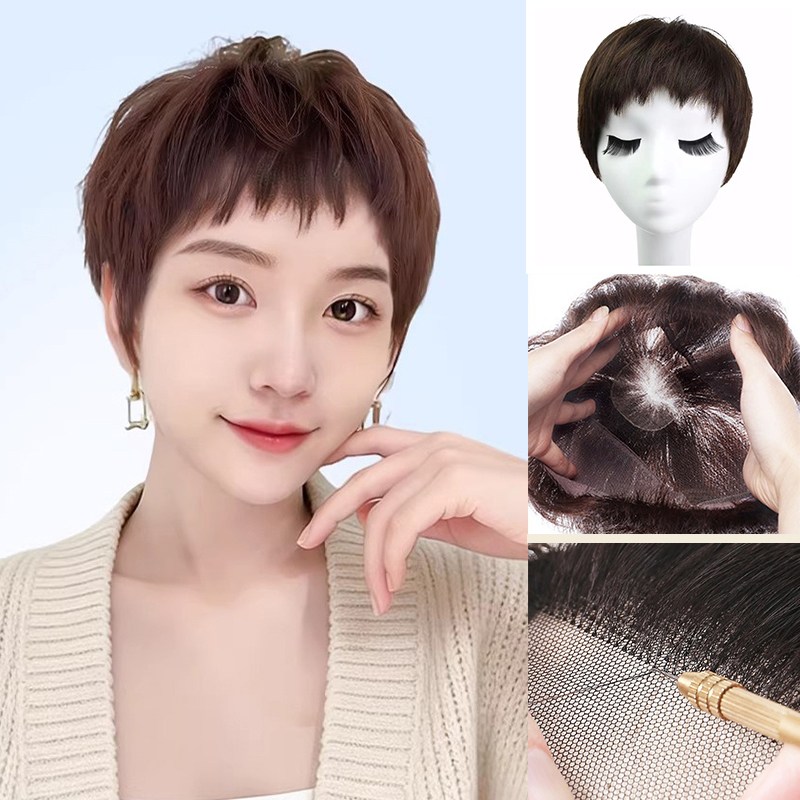 샤일리 세련된 숏컷펌 수제 여성 인모 통가발 38,500원