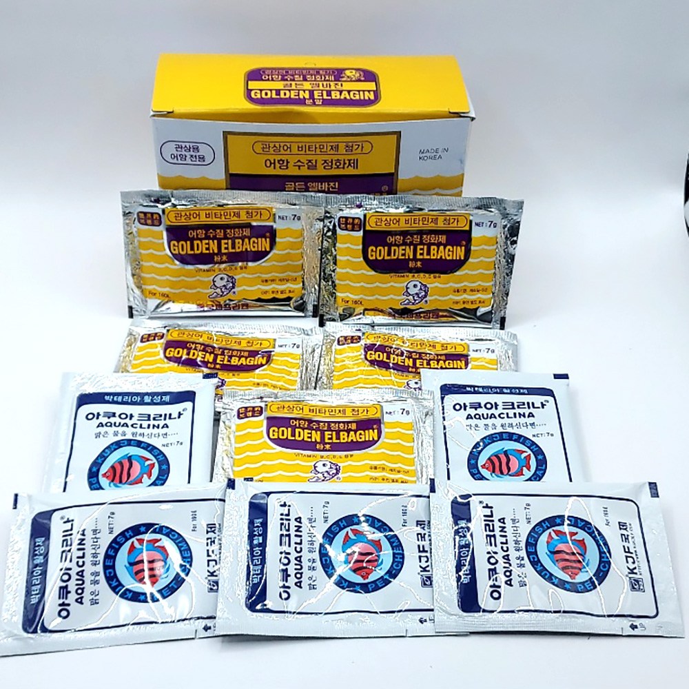 어밥 골든엘바진 5포 아쿠아크리나 5포 총 10포 세트 어항 수질개선 박테리아 활성 관상어 열대어 6,900원