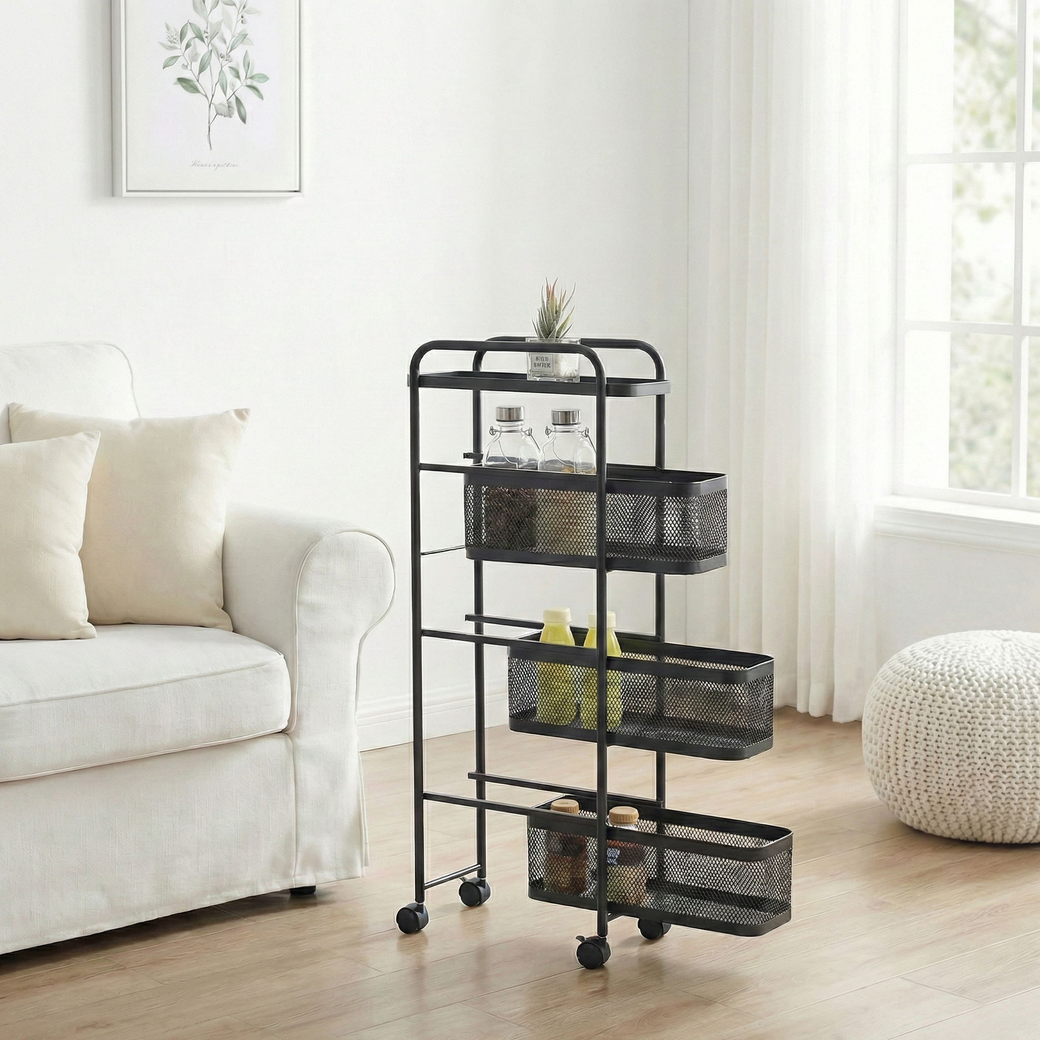 리빙코아 이동식 철제 틈새 슬라이드 트롤리 수납 선반 다용도, 블랙, 3단 46,900원