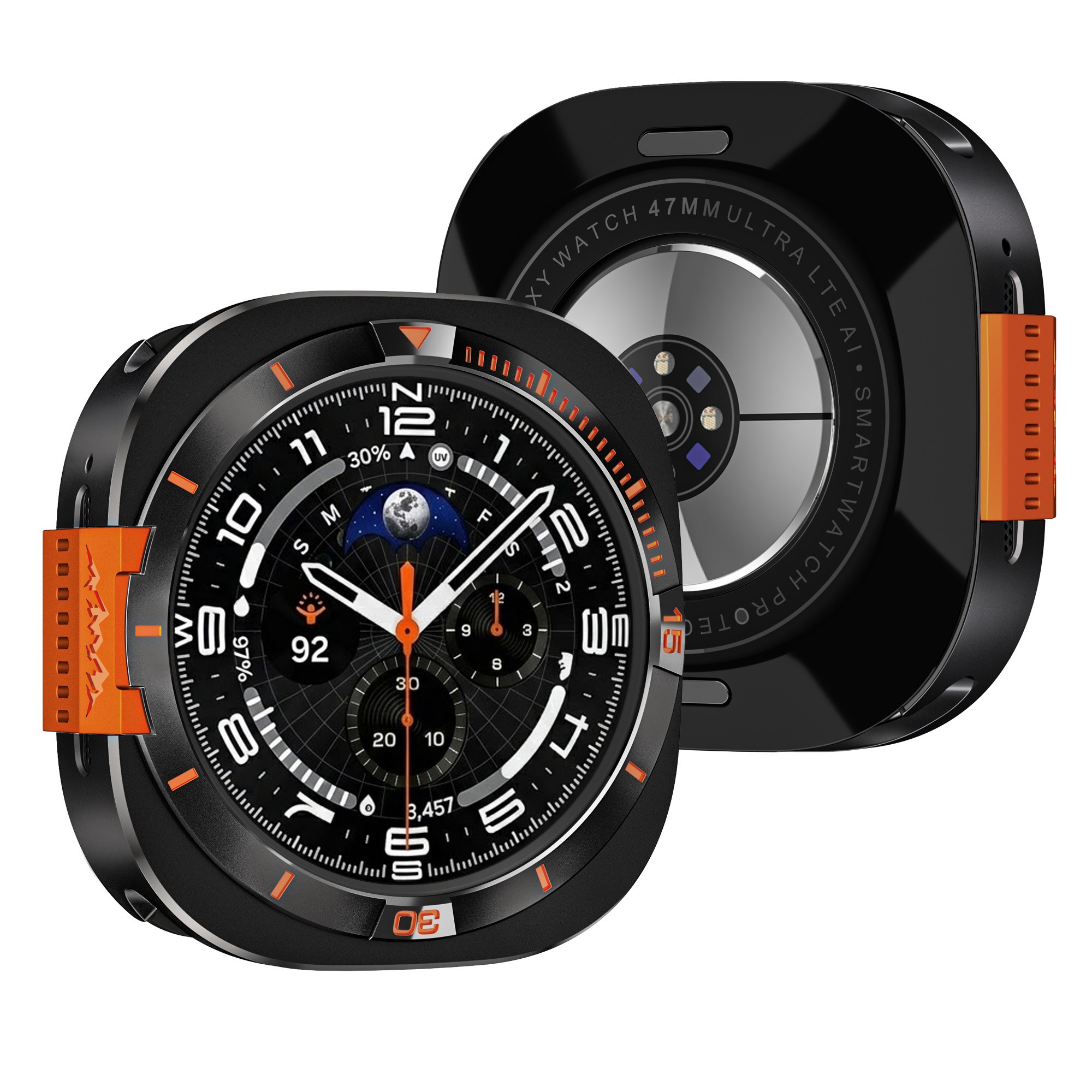 VANTIO 갤럭시워치8 울트라2/1 호환 풀커버 아연합금 메탈 PC 보호 케이스 전면 후면 측면 베젤스킨 47mm, 1개, 블랙 오렌지 27,800원