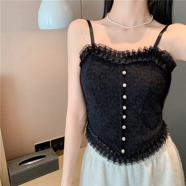 (당일발송) 여신 레이스 나시 브라캡내장 레이스 이너티 여신 진주단추 끈나시 10,730원