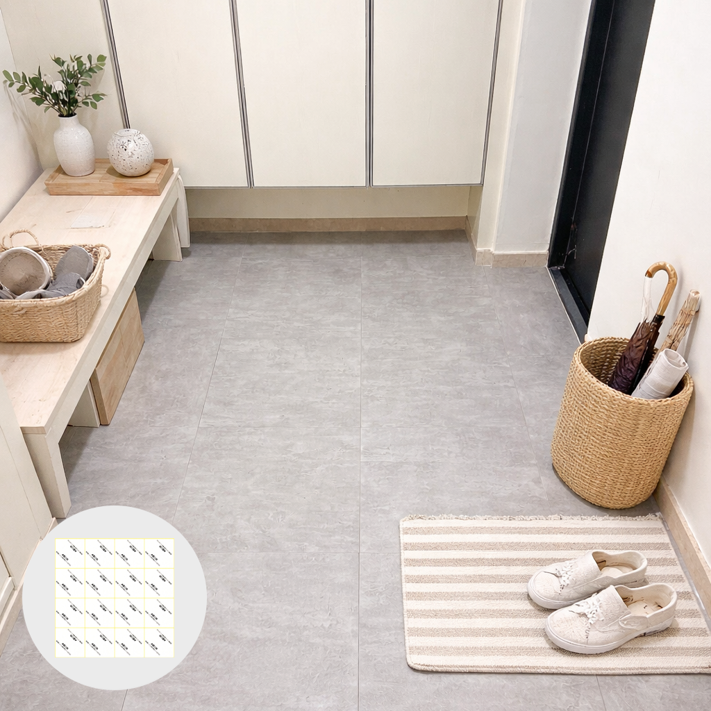 시트몰이 두꺼운 3T 데코타일 45.5 x 45.5 cm 6p + 스티커 32p 세트, 그레이 스톤, 1세트, 현재가 21,000원