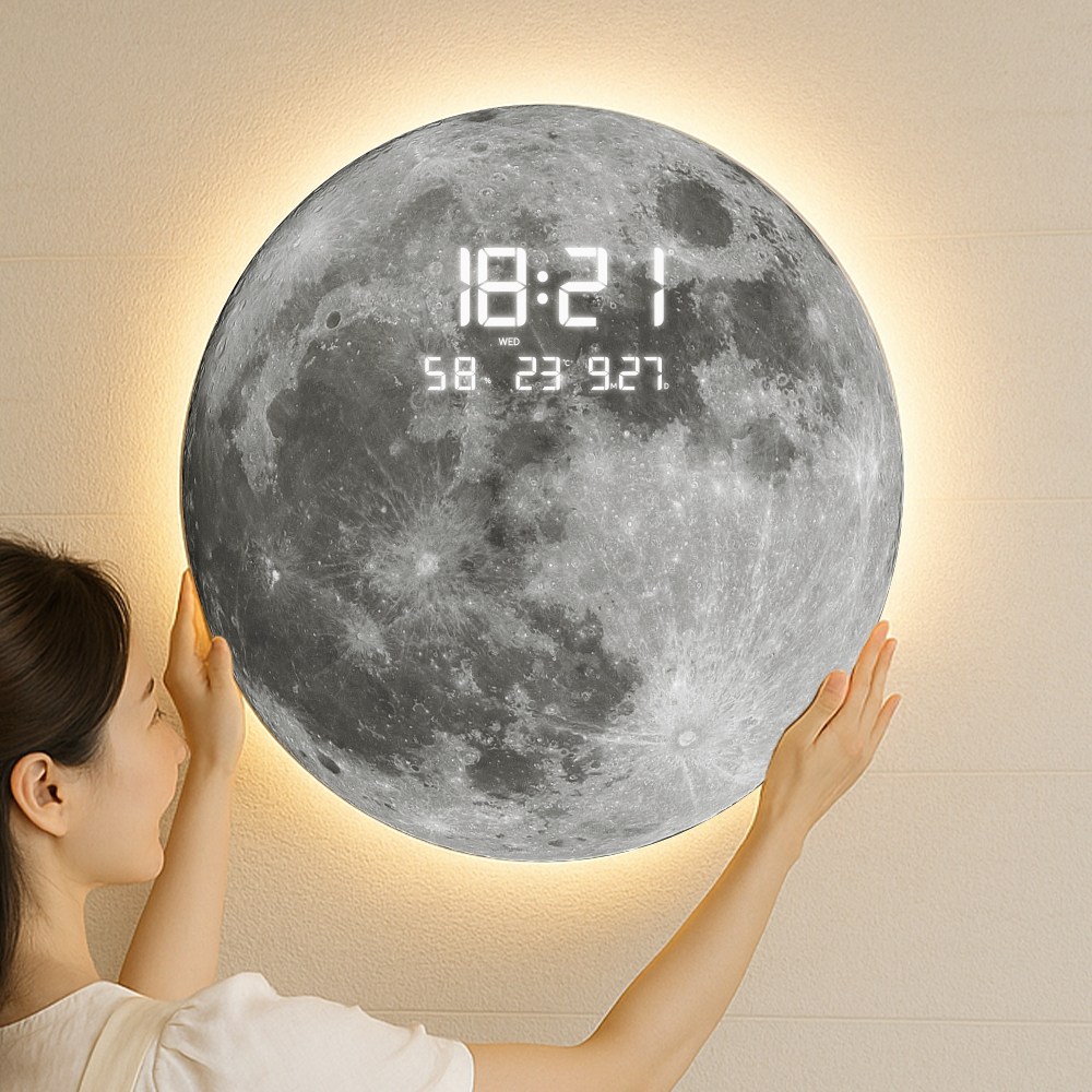 아모란나 슈퍼 블루문 백라이트 50cm 대형 LED 디지털 벽시계 무소음 인테리어 효과 오리지널 달표면 Moon 집들이선물, 고요의바다 79,000원